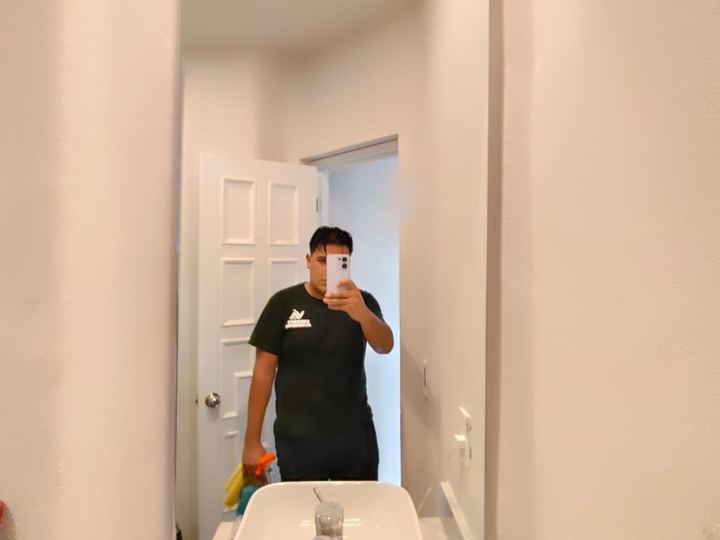 Custom full-length mirror in a bathroom