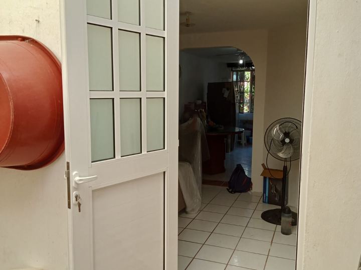 White aluminum door with frosted grid glazing